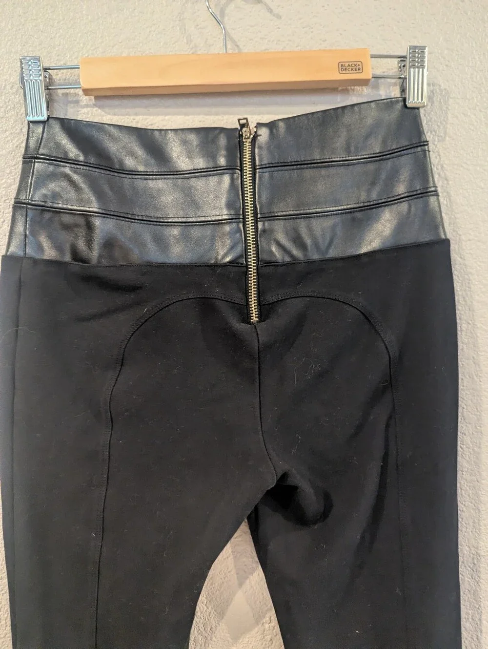 BEBE Black Ponte Leggings with Faux-Leather High Waist & Gold Hardware Small